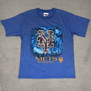 Vintage 2001 00s New York Mets NYC Skyline Graphic T-Shirt Blue CSA MLB XL Y2K